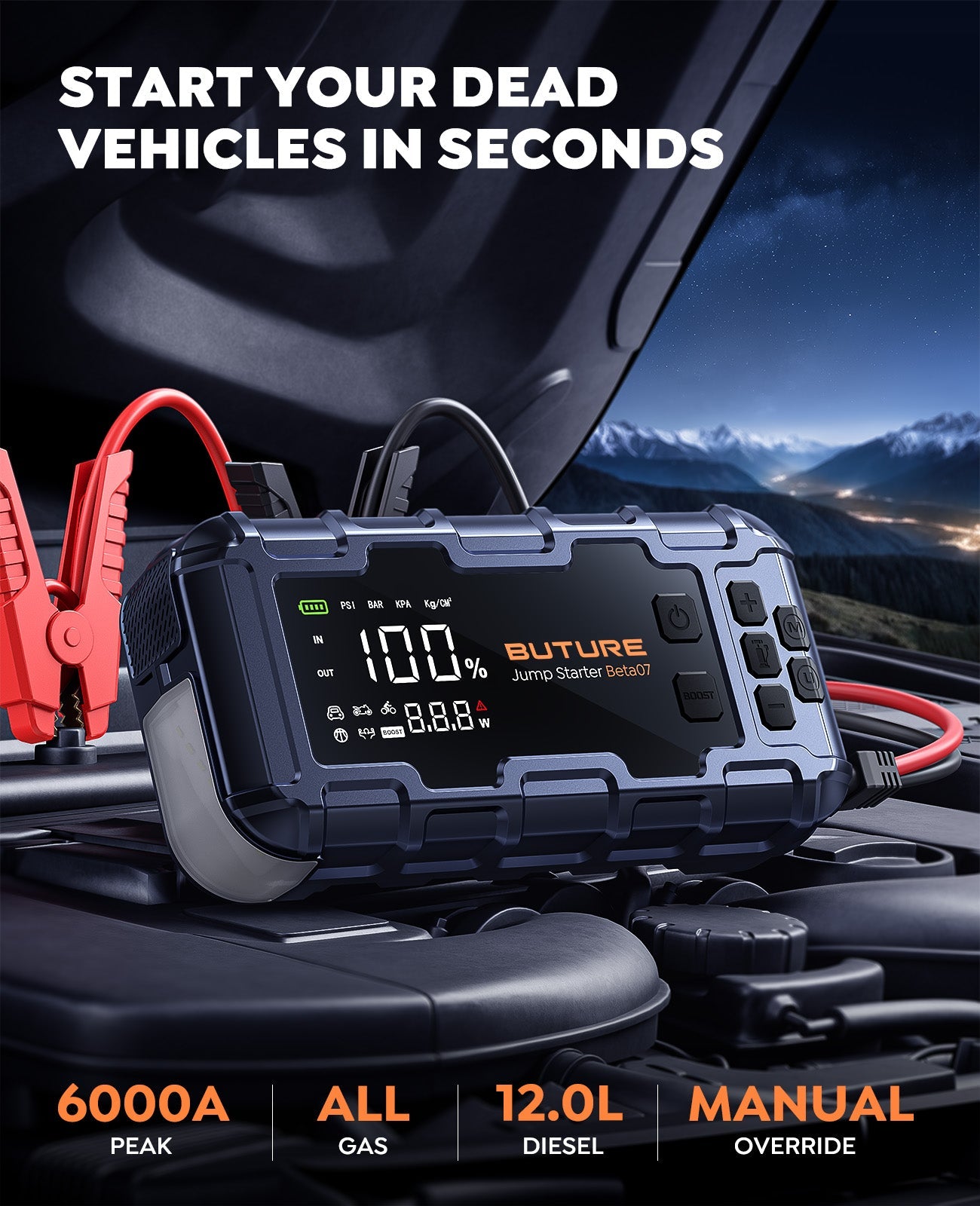 【Flash Sale】Buture Beta07 Car Jump Starter 6000A With 160PSI Air Compressor
