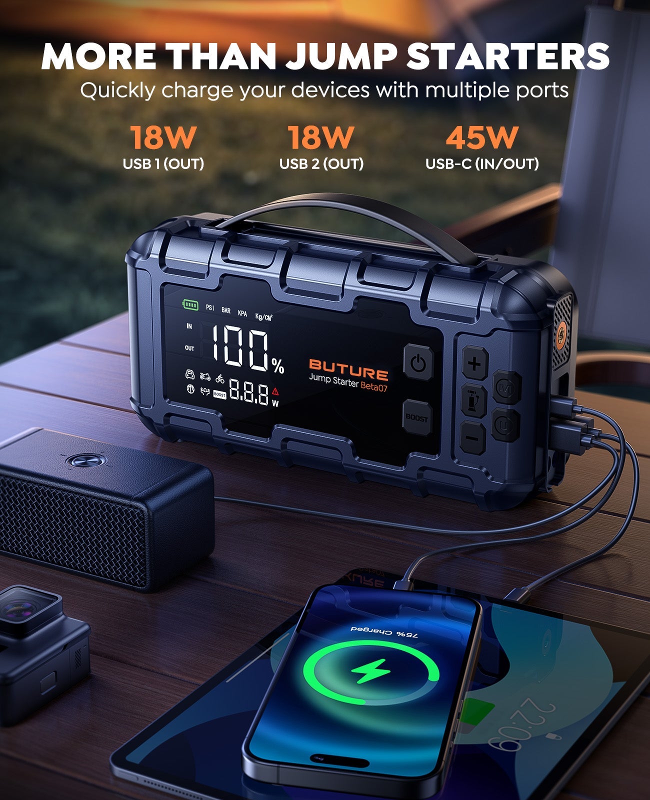 【Flash Sale】Buture Beta07 Car Jump Starter 6000A With 160PSI Air Compressor
